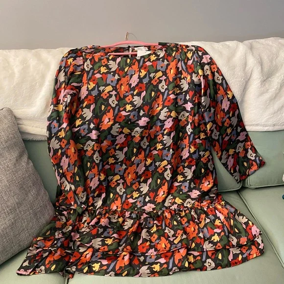 NWT-compania fantastica-Sz L-bright flower drop waist dress with double ruffle - Picture 2 of 5